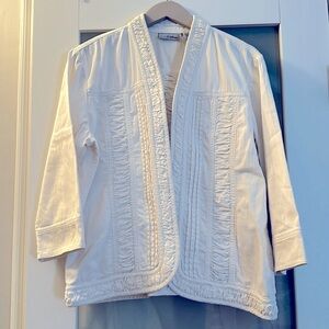 CHICO'S Platinum Ruched white Denim Jacket